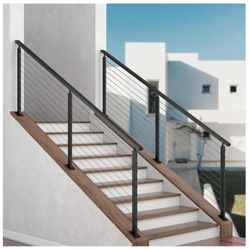 Miniatura 7 de Muzata Poste Negro Inclinado de Barandilla de Cable de 36 Pulgadas para Pendiente de 25 a 40 Grados 36"x1"x2" Kit de Sistema de Barandilla de Cable