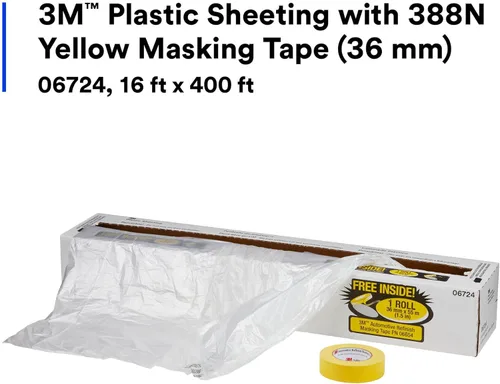 Miniatura 2 de 3M Lámina de plástico con cinta adhesiva amarilla 388N de 36 mm (16 pies x 400 pies), 06724, resistente a roturas, fácil de cortar, duradera