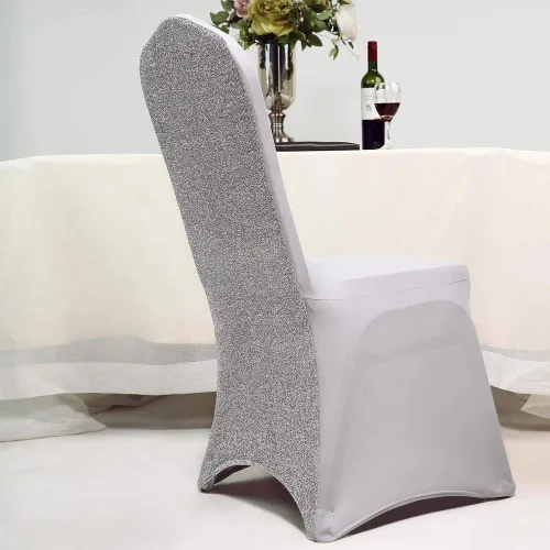 Miniatura 11 de Tableclothsfactory Funda elástica para silla de banquete de elastano negro con brillo metálico para eventos de comedor para banquete de boda