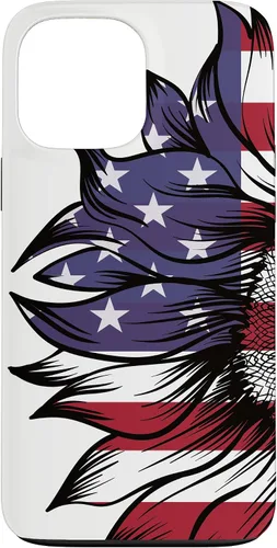 Funda patriótica para iPhone 13 Pro Max USA 4 de julio con diseño de girasol
