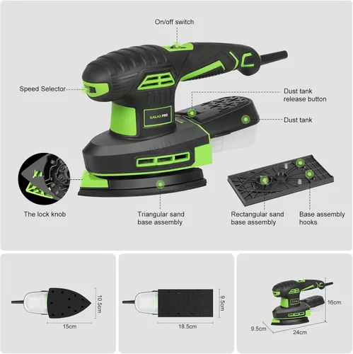 Miniatura 4 de GALAX PRO Lijadora de Hojas 250W 2-en-1/Lijadora de Detalles, 6000-12000 RPM Lijadora Multifunción de 6 Velocidades Variables con Caja de Polvo