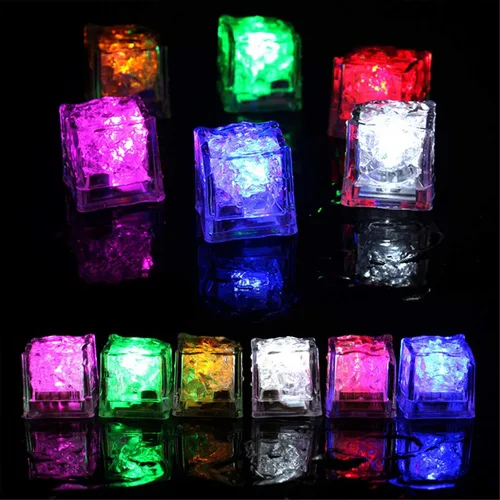 Cubo de hielo LED impermeable, paquete de 12 cubos de hielo multicolor intermitentes que brillan en la oscuridad, para bar, club, beber, fiesta,
