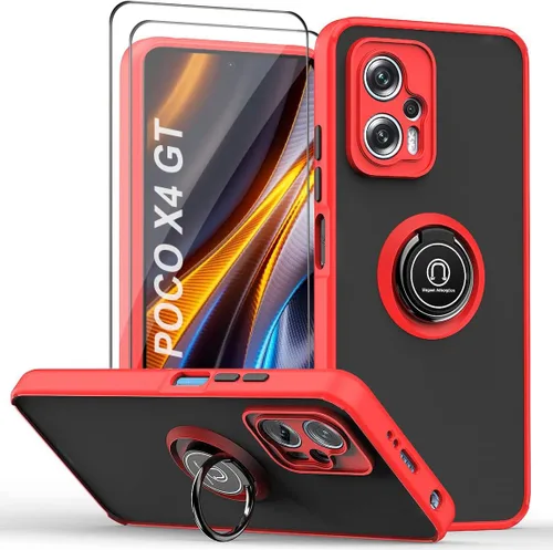 Miniatura 7 de QUIETIP Funda para Xiaomi Poco X4 GT, TPU + PC duro a prueba de golpes, anillo magnético para montaje en coche, cubierta de parachoques con 2 Negro