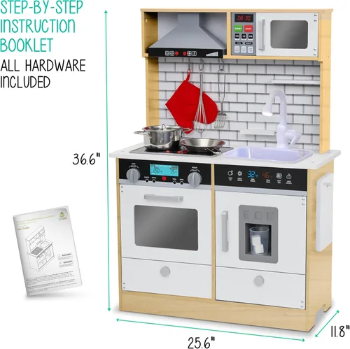 Miniatura 5 de Lil' Jumbl - Set de cocina natural de madera para niños, cocina de juguete, incluye campana extractora, microondas, estufa, horno que emite sonido