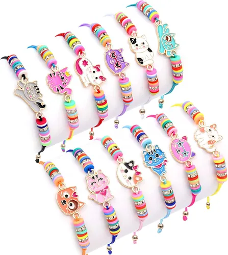Miniatura 10 de Lorfancy 12 pulseras para niños y niñas, joyería con colgante de animal de unicornio, búho, pulsera de amistad tejida con diamantes de imitación