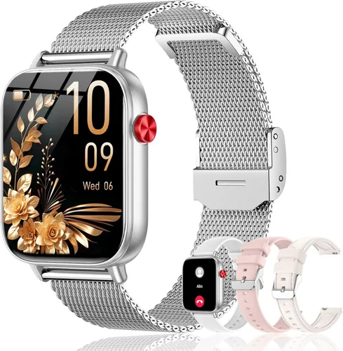 Reloj inteligente para mujer (respuesta/hacer llamadas), pantalla táctil HD de 1.85 pulgadas con 4 bandas, más de 120 modos deportivos, impermeable