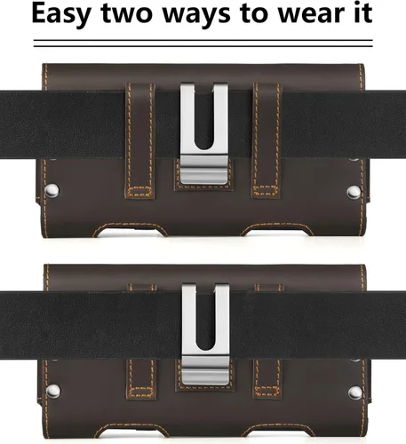 Miniatura 3 de Gcepls Funda de cuero para teléfono para iPhone SE, iPhone 8, 7, 6s, estuche para cinturón de teléfono de cuero de vaca premium con clip para Marrón