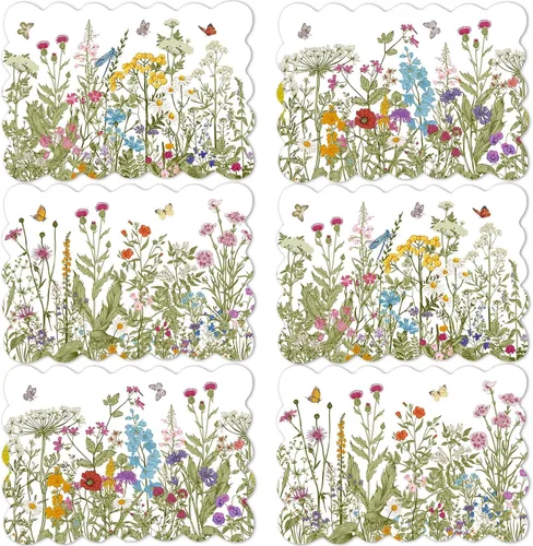 Miniatura 7 de Juego de 6 manteles individuales de verano con diseño de tulipán, manteles individuales de plástico de color lavanda, tulipán de lavanda, manteles