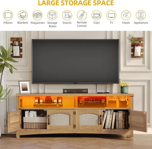 Miniatura 3 de DWVO Farmhouse - Soporte de TV para televisores de 65 pulgadas, centro de entretenimiento LED con almacenamiento, consola de TV con tomas