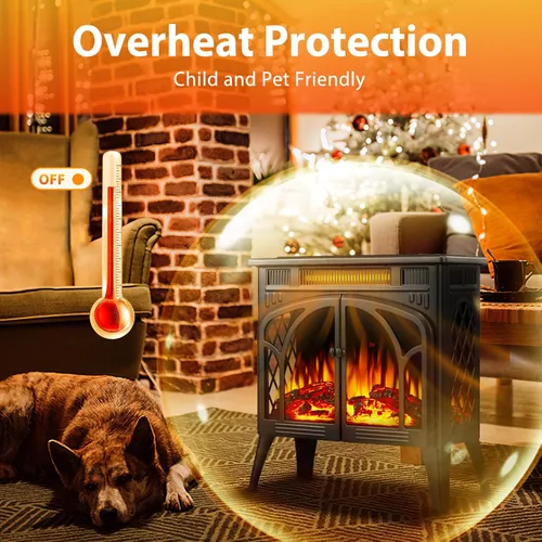 Miniatura 3 de ZAFRO Calentador eléctrico de chimenea de 24 pulgadas, 5100 BTU independiente con control remoto y temporizador, color de llama ajustable, 500 Negro