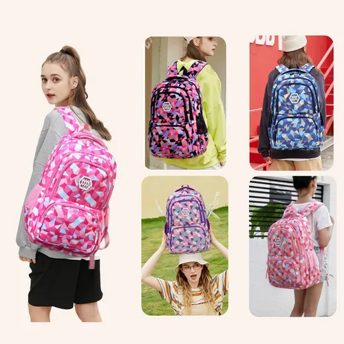 Miniatura 7 de Bansusu - Mochila para estudiantes, diseño geométrico, escuela primaria, para niñas, Púrpura-A), unknown