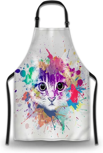 Delantal de Ama de Casa para Mujeres Gato Colorido Abstracto Divertido Delantales para Hombres para Cocina Cocinar Restaurante BBQ Pintura