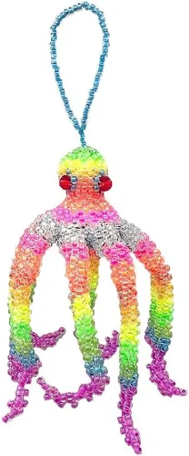 Miniatura 4 de Figura colgante de pulpo con cuentas de animales marinos, adorno de semillas de vidrio checo con cuentas colgantes, decoración hecha a mano, Verde