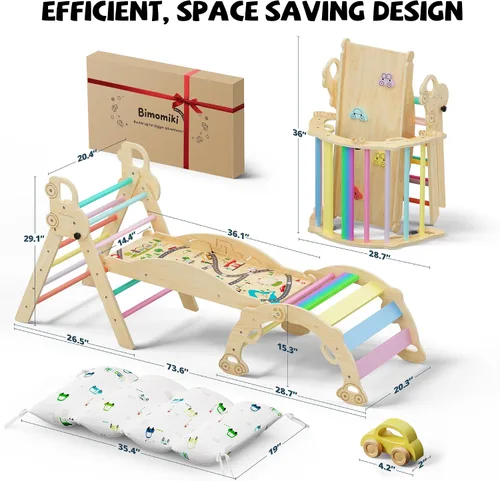 Miniatura 2 de Pikler - Juego de escalada triangular con cojín, juguetes de escalada plegables para interiores, gimnasio Montessori para niños pequeños, escalador