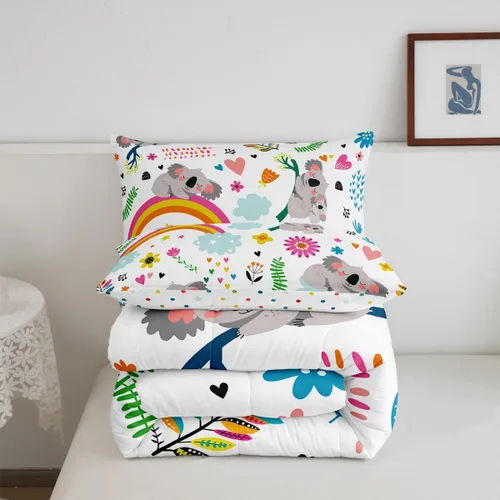 Miniatura 7 de Erosebridal Juego de Ropa de Cama Infantil Koala Lindo con Animales de Safari para Niños y Niñas, Juego de Edredón con Flores y Mariposas, Juego