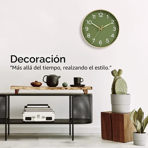 Miniatura 7 de Roymnie Reloj de pared verde, silencioso, funciona con pilas, 8 pulgadas, moderno, analógico, sin tictac, decorativo, para cocina, oficina, baño