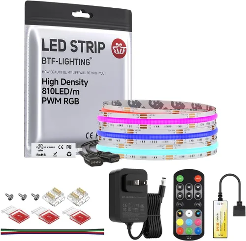Miniatura 20 de BTF-LIGHTING FCOB COB - Tira de luz LED RGB con certificación UL, 810 LEDs/m de alta densidad flexible que cambia de color, DC12V 9.8 pies y 0.394