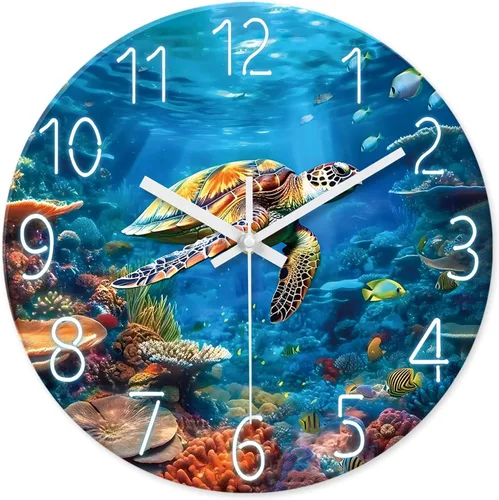 Miniatura 11 de XNM Relojes de Pared de Paisaje Natural para Baño, Funciona con Pilas, 30.5 cm, Negro y Blanco, Redondo, Silencioso, sin Tictac, de Vidrio, Pequeño