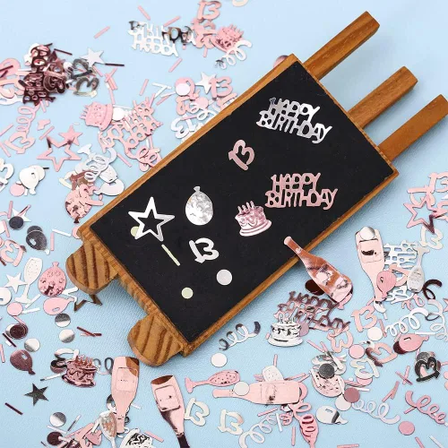 Miniatura 2 de Confeti de cumpleaños número 13, confeti de oro rosa número 13, confeti de papel de aluminio metálico, estrella para pastel de cumpleaños, confeti