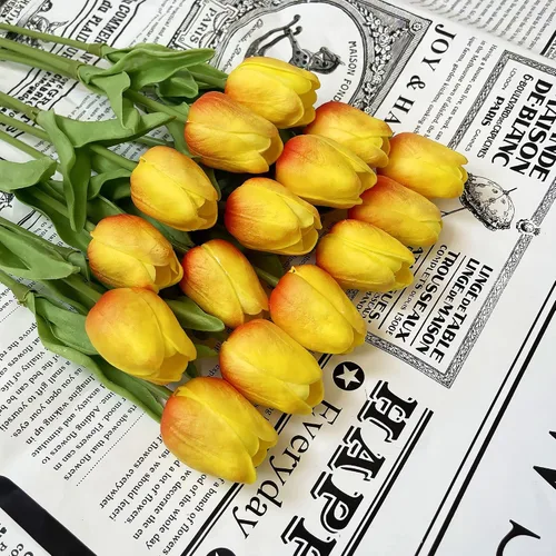 Miniatura 3 de UKELER Tulipanes artificiales a granel, 24 piezas de corona de bricolaje de tacto real, flores de tulipán artificiales para el hogar, cocina, boda