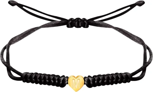 Pulsera delicada de corazón dorado con iniciales de amor, pulsera de cuerda de color negro, rosa y rojo con letra para mujeres y hombres, regalo de