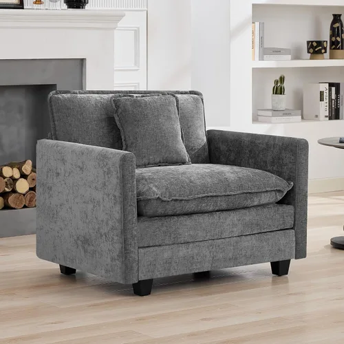 Miniatura 90 de Otomán de Sofá Moderno de Chenille Nube de 35'', Otomán Rectangular para Sofá Seccional Modular, Beige