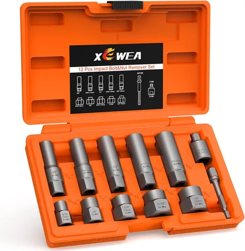 Miniatura 9 de XEWEA Juego de 14 piezas de extractor de pernos, juego de zócalos extractores de pernos rayados de impacto de 3/8" para quitar pernos y tuercas