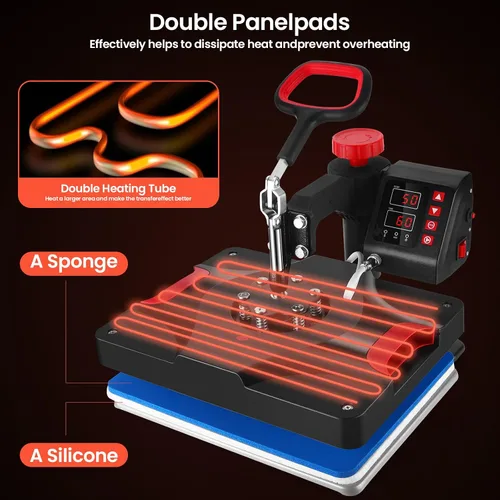 Miniatura 5 de Máquina de prensa de calor de 12 x 15 pulgadas, máquina de sublimación de prensa de calor 8 en 1, rotación de 360°, máquina de impresión de camisas