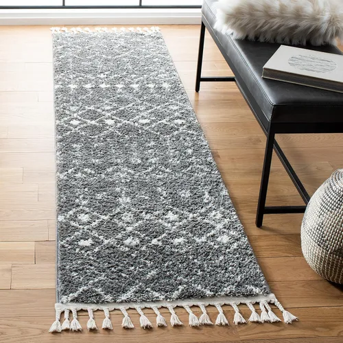 Miniatura 8 de SAFAVIEH Berber Fringe Shag Collection - Alfombra decorativa de 2 pies 2 pulgadas x 4 pies, color crema y gris oscuro, diseño que no desprende