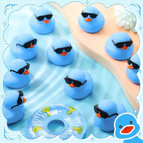 Miniatura 3 de Sosation Juego de 36 mini patos de goma con lentes de sol de 2.2 pulgadas, patitos de goma chirriantes de baño, juguetes flotantes para bañera