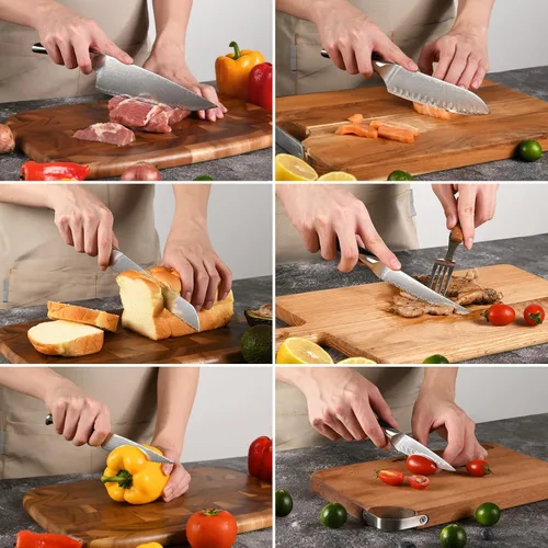 Miniatura 4 de NF NANFANG BROTHERS Juego de Cuchillos de Cocina de Damasco, 15 Piezas con Bloque, Mango Ergonómico ABS, Tenedor de Trinchar, Juego de Bloque
