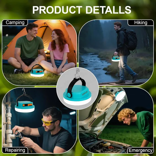 Miniatura 7 de Luz de campamento recargable, linterna LED para cortes de energía, luz de emergencia impermeable para tienda de campaña con gancho magnético, banco