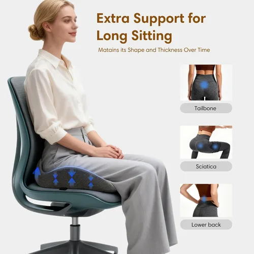 Miniatura 5 de Cojín de asiento de espuma viscoelástica para silla de oficina, automóvil, silla de ruedas y avión – Almohada de alivio del dolor de ciática, coxis