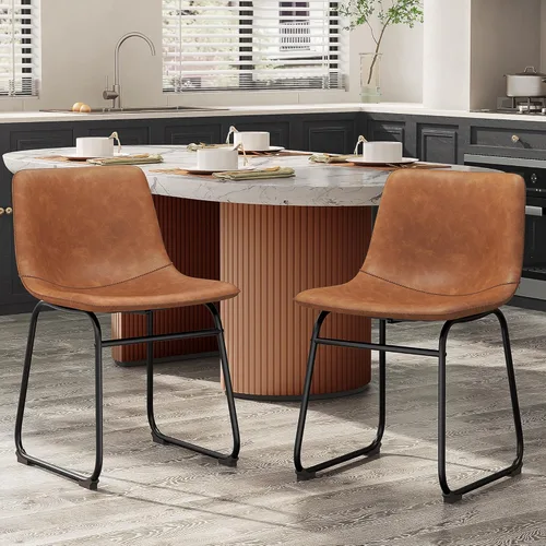 Miniatura 28 de REONEY Juego de 2 sillas de comedor, sillas de comedor sin brazos de piel sintética con respaldo, silla moderna de cocina comedor de 18 pulgadas