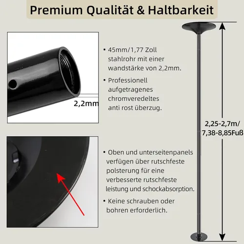 Miniatura 2 de Juego de Tubo de Baile - Altura Ajustable Premium 7.38-8.85 pies Portátil 45 mm de Diámetro 360° Tubo de Baile Giratorio para el Hogar, Capacidad