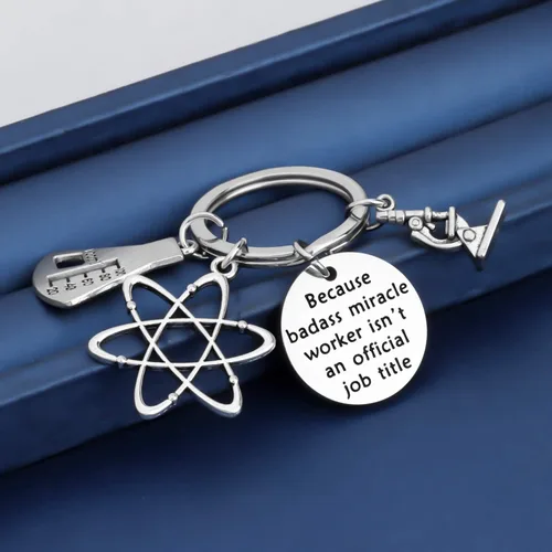 Miniatura 4 de Llavero de química biológica, microscopio átomo, química, joyería científica y regalo