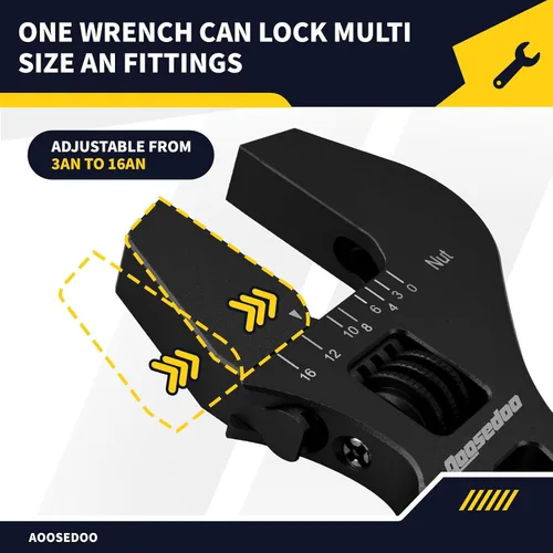 Miniatura 2 de Llave de ajuste ajustable para accesorios AN de 3AN-16AN, llave de manguera de aluminio ligera de extremo plano negro con un zócalo de 6AN-AN8