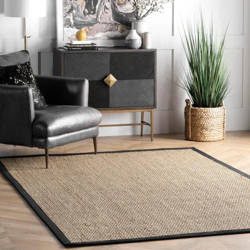 Miniatura 26 de nuLOOM Alfombra de Área Elijah Seagrass de 5 x 8 pies, Beige, Estilo Rústico Sólido, Borde de Algodón, Tejido de Cesta, Fibra Natural, Para Elijah