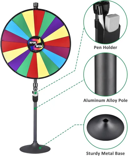 Miniatura 5 de WinSpin Rueda de premio resistente de 36 pulgadas, doble uso, ajustable, soporte de mesa y piso, rueda grande de la fortuna con marcador de borrado