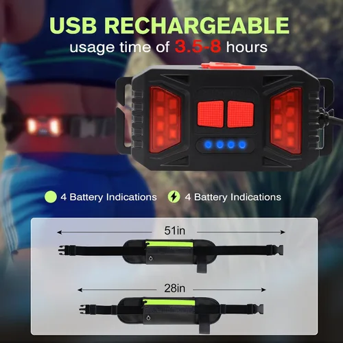 Miniatura 4 de Luz para correr, cinturón de correr de 1000 lúmenes, equipo de correr con luz de noche recargable de 230° para teléfono, bolsa de cintura, luz