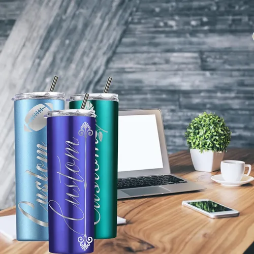 Miniatura 7 de Aolun Skinney - Vaso personalizado con tapas y pajitas, vasos de café de 20 onzas con nombre grabado, taza de acero inoxidable incrustado a granel