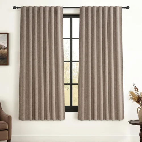 Miniatura 46 de Cortinas opacas extraanchas, 2 paneles para puertas corredizas de vidrio, moderna mezcla de lino plisado pesado, piso a techo, ventanas grandes, 70
