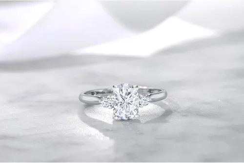 Miniatura 5 de 10K White Gold Forever Classic Created Moissanite by Charles Colvard and White Created Sapphire Women Solitaire Ring 160 Cttw Oval 8X6MM Available