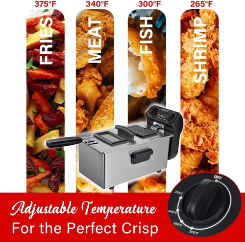 Miniatura 4 de Brentwood DF-730S - Freidora eléctrica de acero inoxidable de 1500 W, 3 L, 12 tazas con temperatura ajustable y filtro sin olor, cesta extraíble