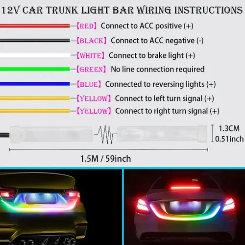 Miniatura 5 de Tira de luz LED para capó de automóvil, tira de luz diurna LED de 59 pulgadas, tira de luces LED flexibles para automóvil, luces de señal de giro