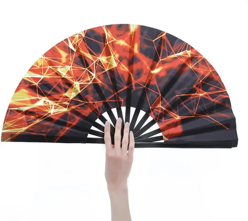 Miniatura 16 de HeyToo Ventilador de mano grande para mujeres/hombres, con brillo UV, para Drag Queen, cosplay, EDM, club, fiesta, música, festival, baile, Cuadrado