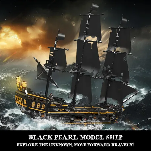 Miniatura 2 de Mould King 13199 Kit de Bloques de Construcción Modelo de Barco Pirata, MOC Juego de Construcción Modelo de Velero Perla Negra Grande