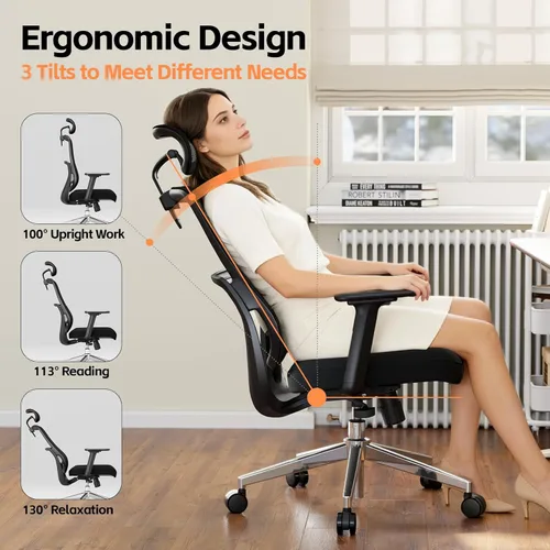 Miniatura 8 de Silla de oficina ergonómica, sillas de escritorio de oficina en casa, silla de escritorio con respaldo alto 3D, cómoda silla de computadora y silla