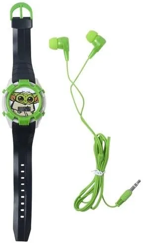 Accutime Lucasfilm Star Wars Baby Yoda - Juego de reloj digital para niños, luces LED intermitentes, pantalla LCD con auriculares, reloj para niños,