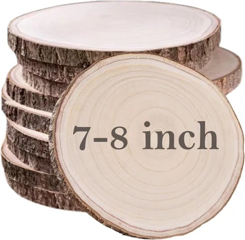 Miniatura 9 de 10 piezas de rodajas de madera de Paulownia natural de 8-9 pulgadas, rodajas de madera para centros de mesa y decoraciones de mesa, rondas sin